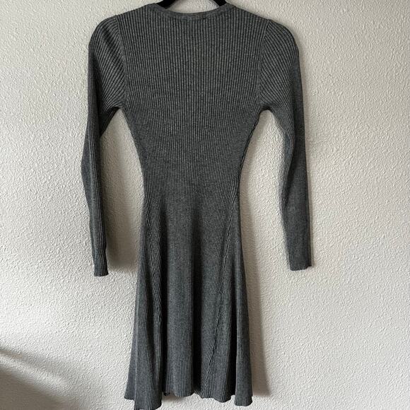 Tally Weijl Grey Ribbed Long Sleeve Fit Flare Crew Neck Womens Sweater Dress L - Picture 6 of 9